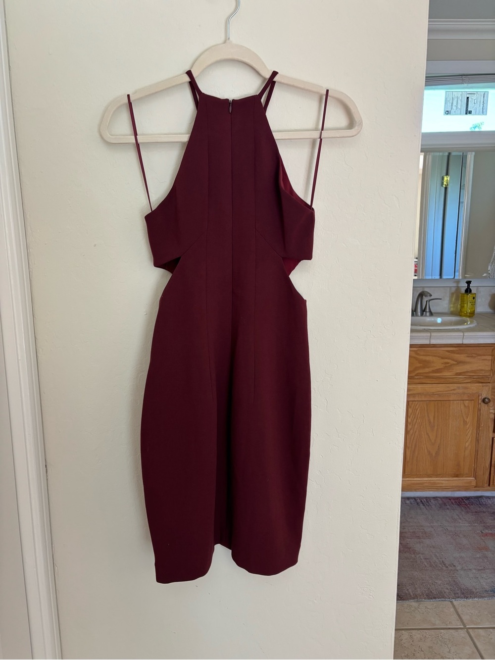 INTERMIX Burgundy Halter Midi Dress with Side Cutouts